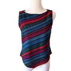 ST. JOHN EVENING Vintage Sequin Diagonal Stripe Knit Tank Top Size 6